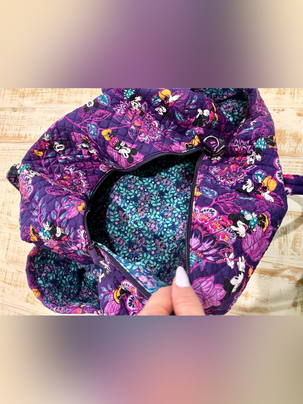 Disney Vera Bradley Mickey & Minnie’s Flirty Floral Large Travel Duffel Bag - Picture 11 of 14
